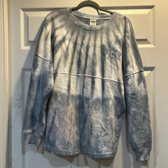 Pink Victoria’s Secret Tie-Dye Oversized Varsity Crew Sweatshirt M - Picture 1 of 7
